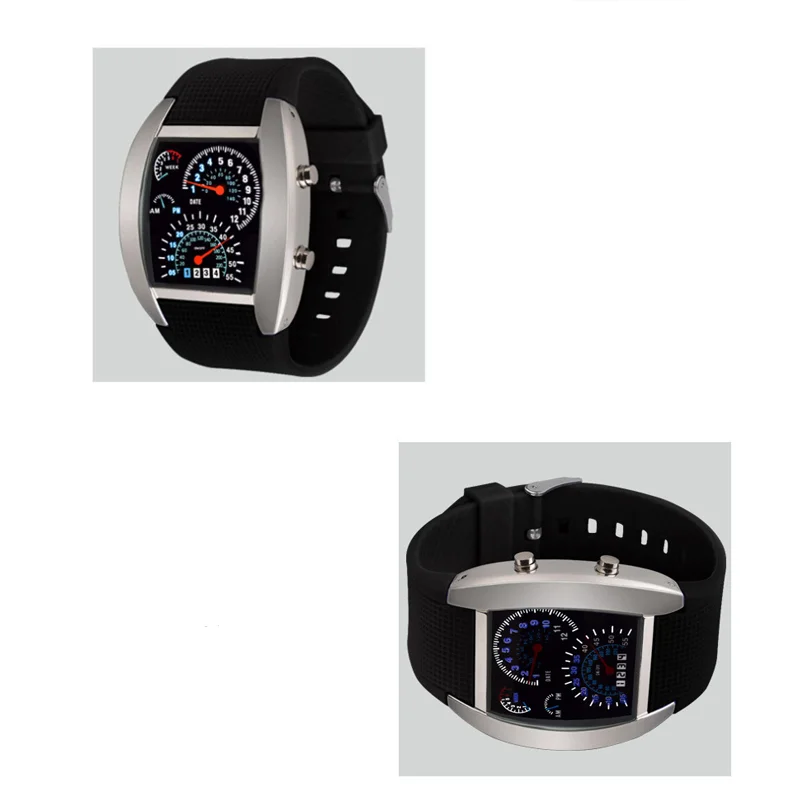 Orologio binario per auto alla moda da uomo Orologi digitali a led Orologi da polso elettronici multifunzione da uomo che imitano un orologio da cruscotto da corsa