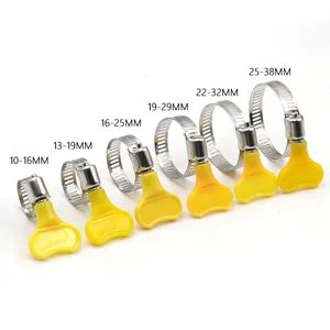 Plastic cable staples for hose, worm driving staples, hand twist, adjustable, yellow, 201 stainless steel, tube clips, 5 pcs, 8-44mm 6 Main Sales Blamphers - №1