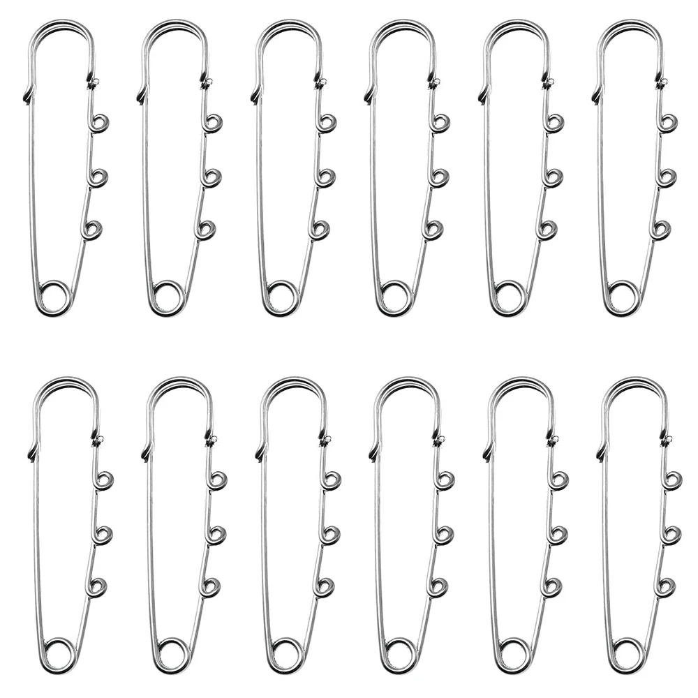 50pcs 5cm/2inches Heavy Duty Silver Safety Brooches Kilt Pins with 3 Loops for Jewelry makingKnitted Fabric&DIY Crafts Gift