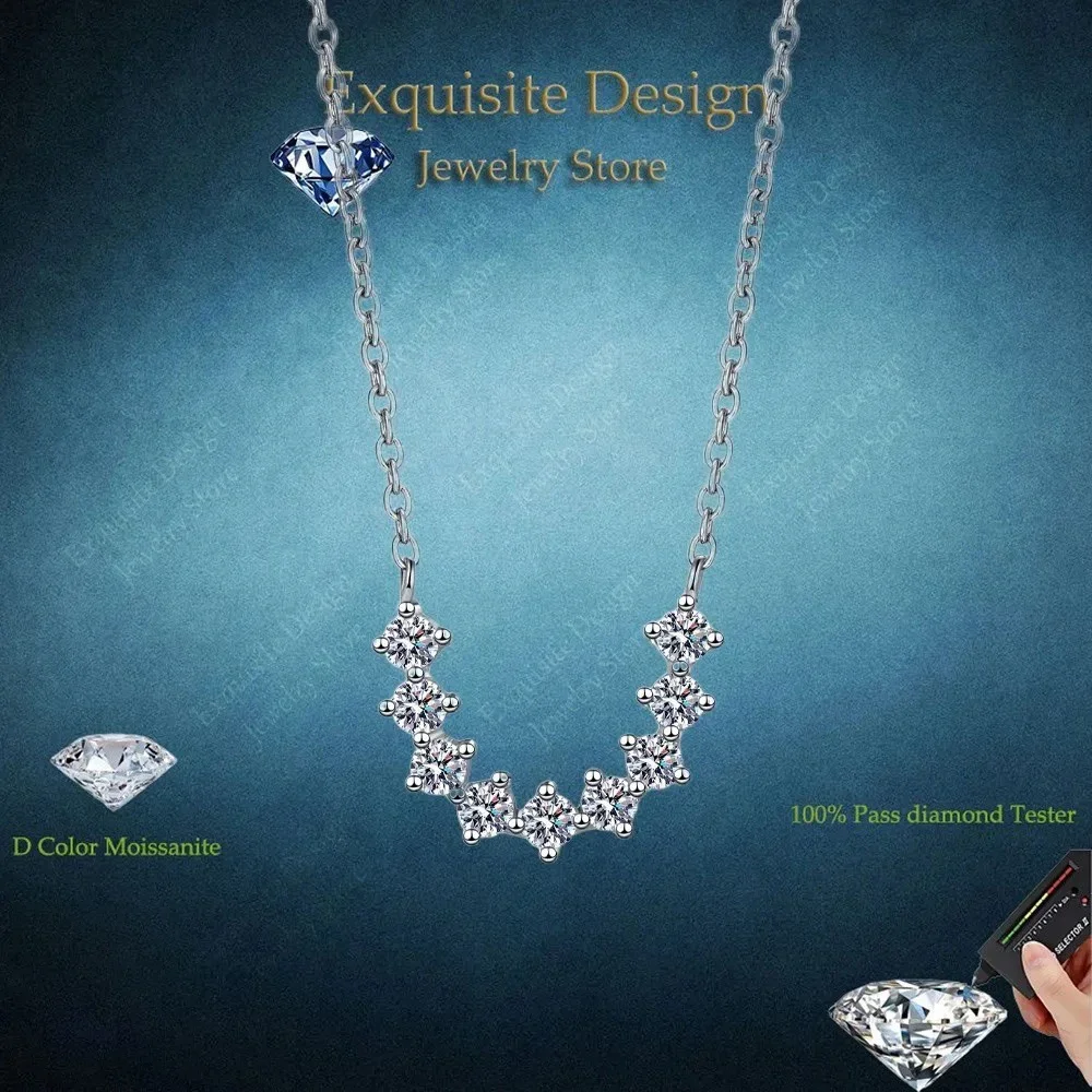 

U-shaped 9 Moissanite in A Row Pendant 0.54CT Women Wedding PT950 Platinum Necklaces Girlfriend Valentine's Day Fine Jewelry
