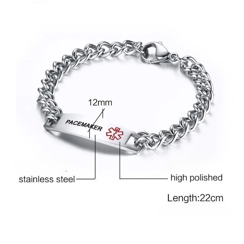 12MM gebogene Marke medizinische Logo Armbänder Edelstahl Männer Armband Modeschmuck – Detail 1