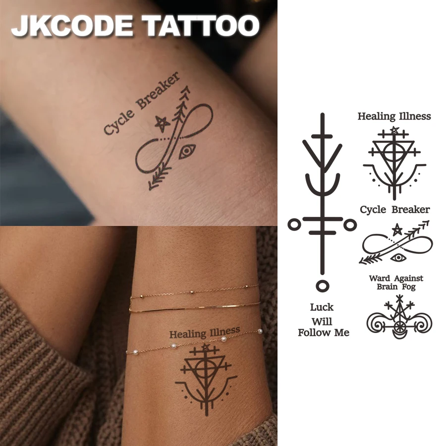Lucky Symbol Tattoo - Herbal Temporary Tattoo Viking Symbol Mysterious Totem - Protection - Nordic Healing Style - English Text Lines Pirate Style for Men, Warm Style for Women, Dual-Use Tattoo Stickers for Hands and Neck, Long-Lasting Waterproof for 15 Days
