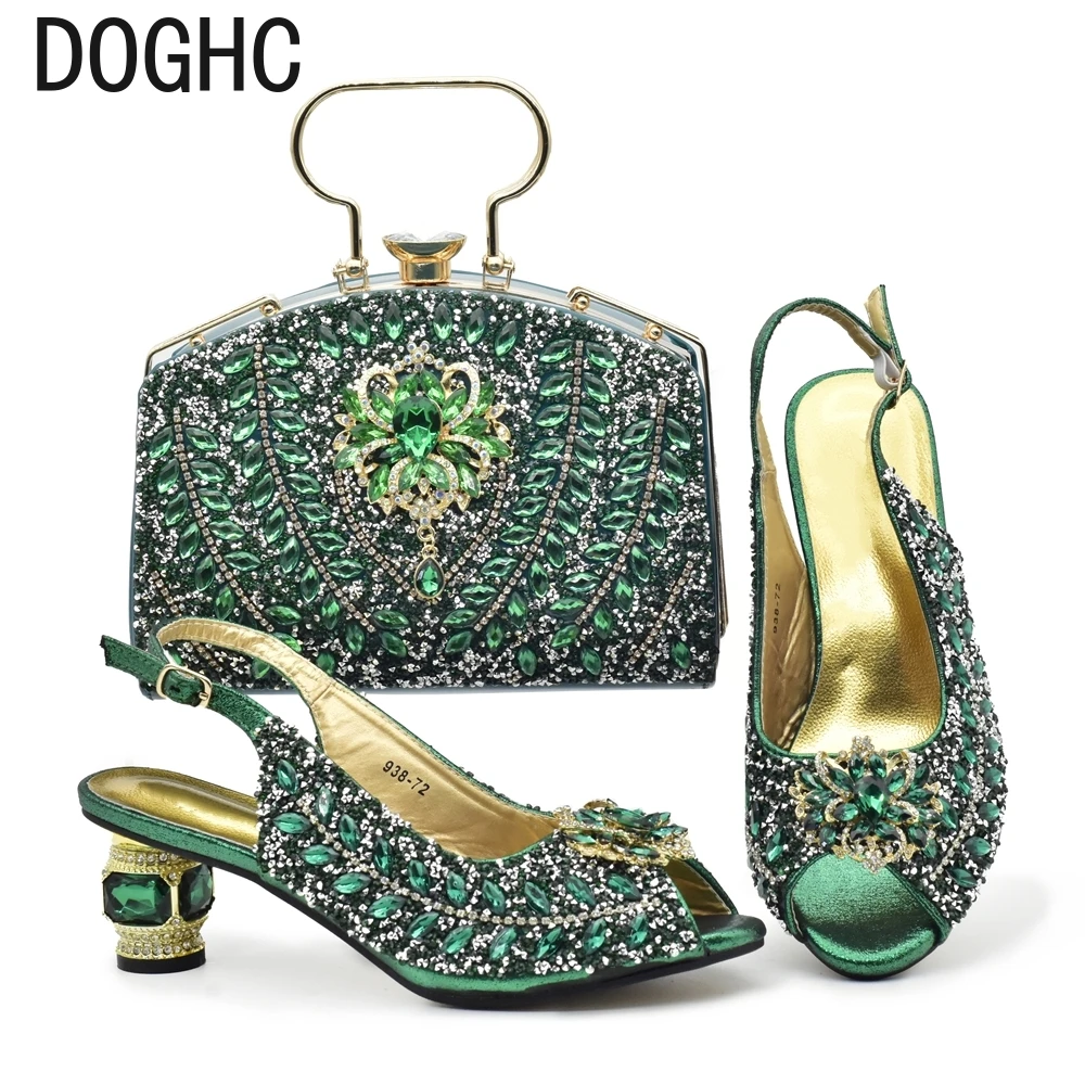 New Fashion Italian Shoe and Bag Set 2024 Wedding Shoes Bride Shoes with Bag Set Woman Designer Shoes Decorated with Rhinestone