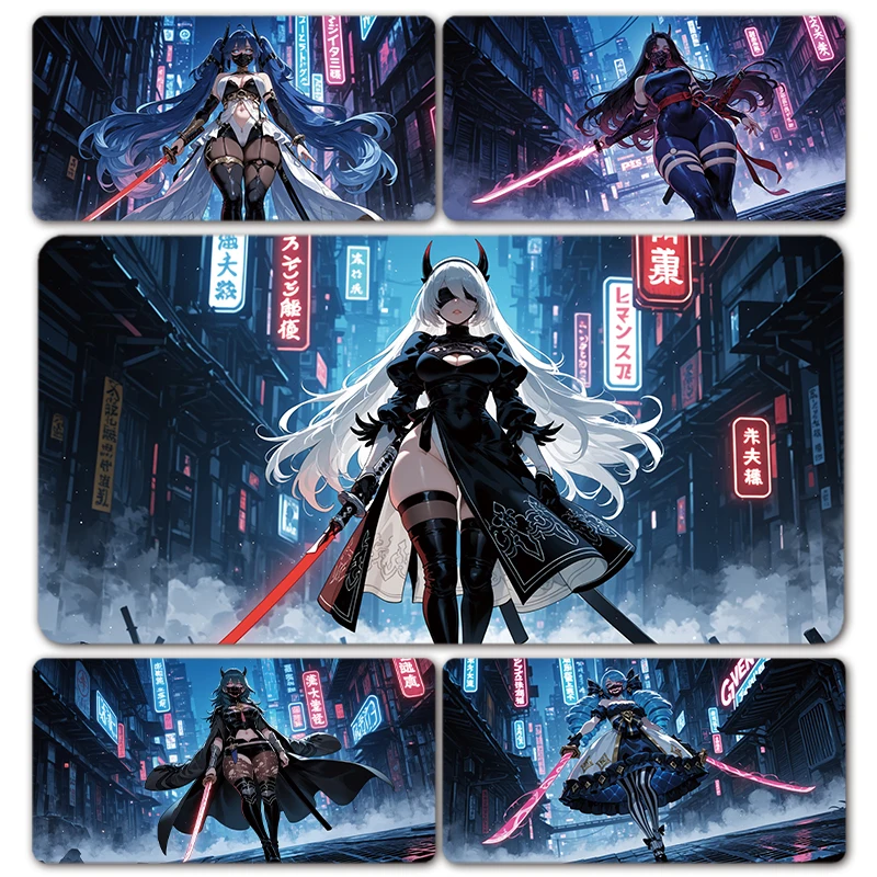 Oni Mask Samurai Girls Anime Character Cybernetics Future Design Mouse Pad Mousepad XXL Keyboard Office Table Desk Mat