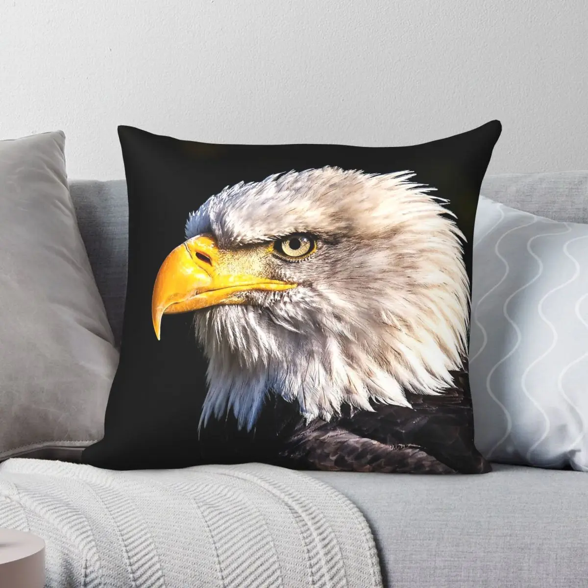 American Bald Headed Eagle Square Pillowcase Polyester Linen Velvet Printed Zip Decorative Pillow Case Room Cushion Case