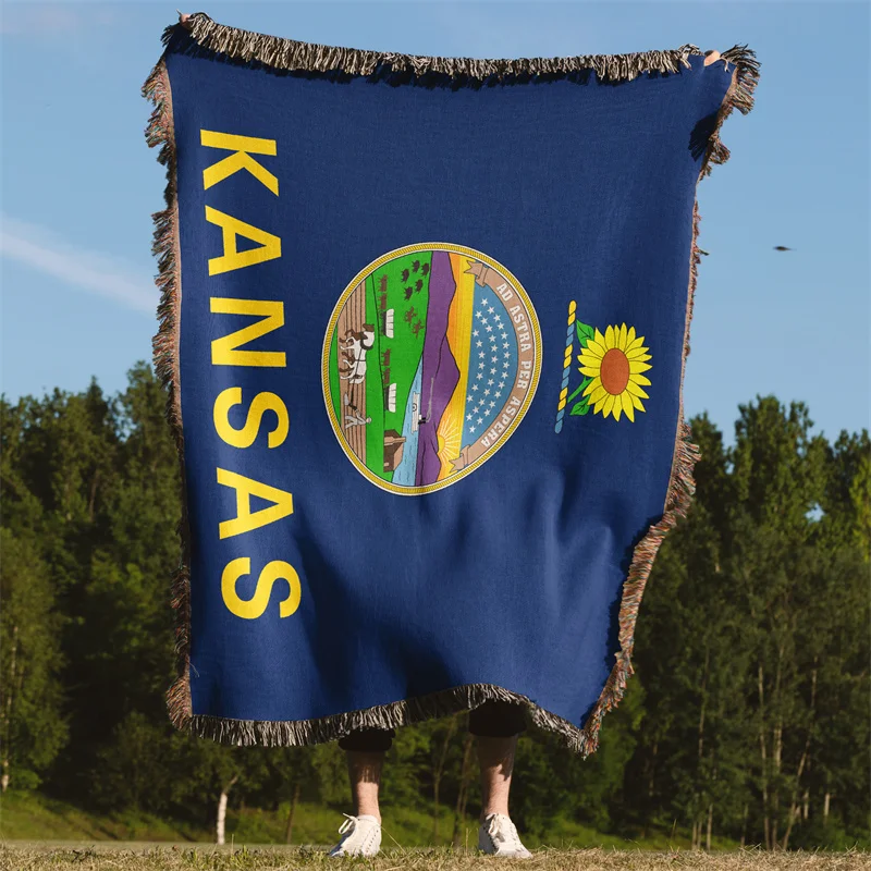 Aertemisi Kansas United States of America Jacquard Fringed Woven Throw Blanket
