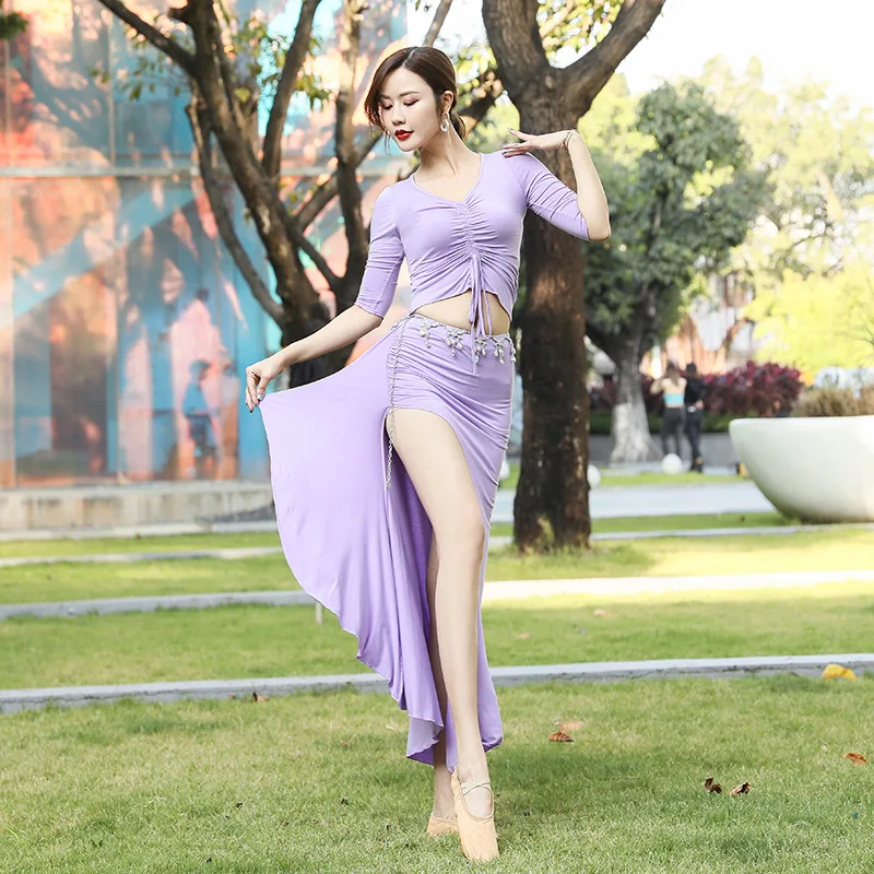 Belly dance clothing women's autumn and winter new practice clothes set medium sleeve skirt beginner table performance clothes