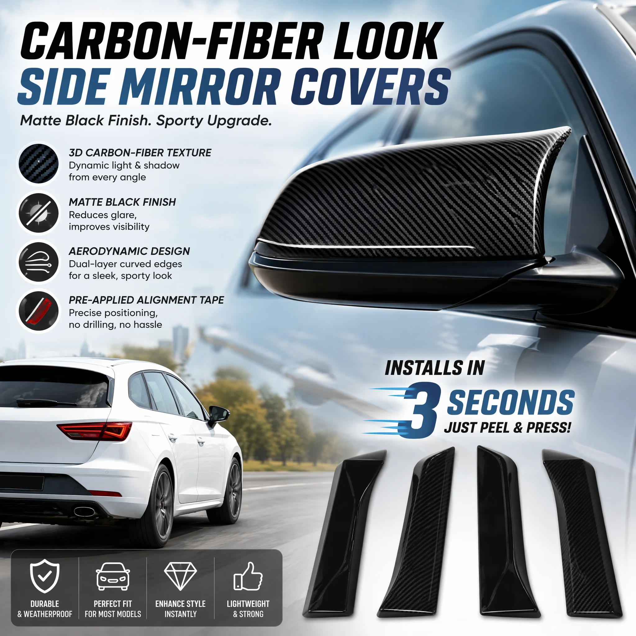 2Pcs Car Rear Window Side Splitter Wing Exterior Trim Left Right Auto Replacement Only For SEAT LEON 5F FR Mk3 MK3.5 2013‑2021