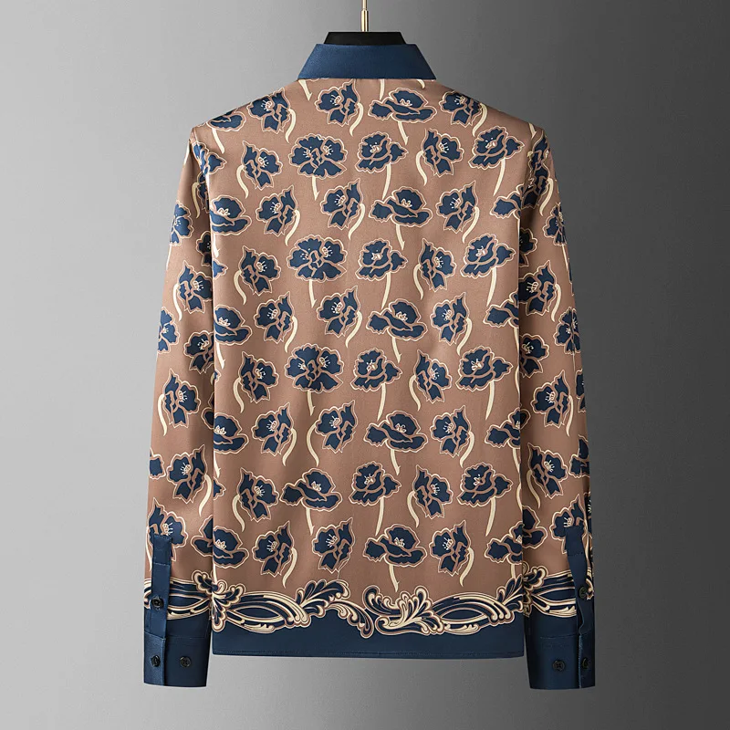 Luxury Rose Flower Men's Long Sleeved Shirt No Ironing Casual Business Shirt High Quality Social Banquet Party Beach Shirts