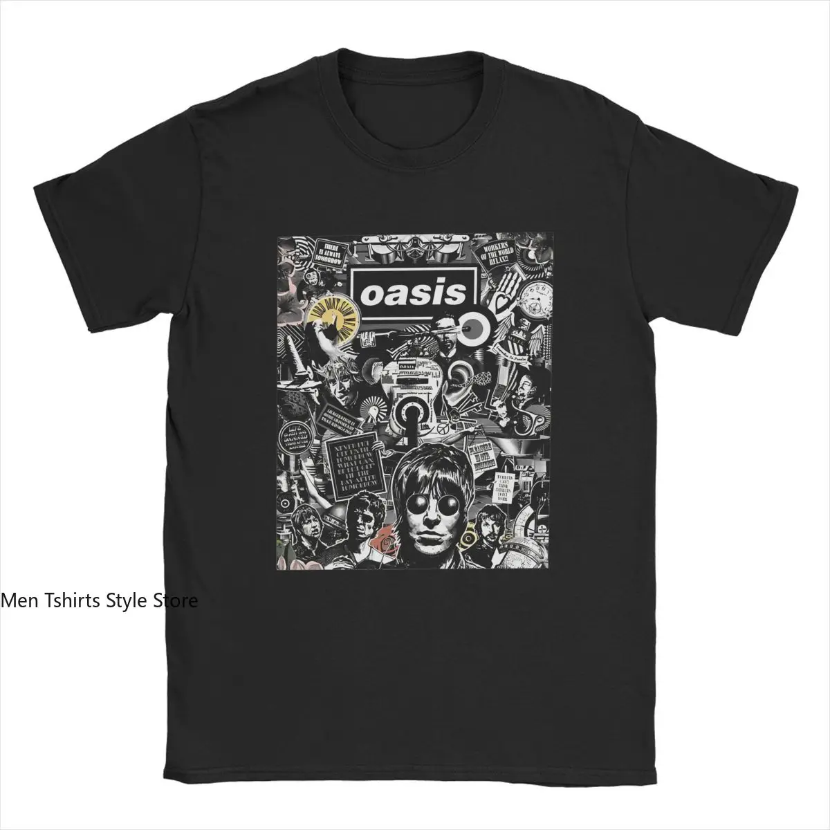 Men's T-Shirt O-Oasis Water Carrier Crazy Pure Cotton Tee Short Sleeve Rock Band British Music Albums T Shirt Crew Neck Tops