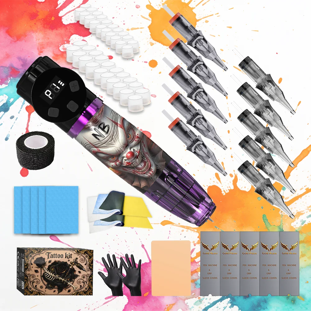 Goldplume Wireless Tattoo Pen Set Includes 10 Tattoo Needles, 40 Tattoo Ink Cups, and Other Tattoo Supplies, Suitable for Tattoo Beginners and Tattoo Artists