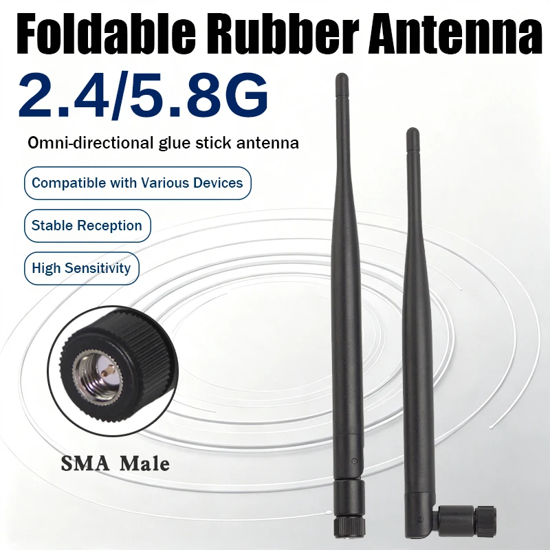Antena WiFi 2,4 GHz i 5,8 GHz, złącze SMA (wtyk), składana antena o szerokim kącie pokrycia, przeznaczona do routerów, kart sieciowych bezprzewodowych, urządzeń Bluetooth, Zigbee i urządzeń IoT. — zdjęcie produktu 2