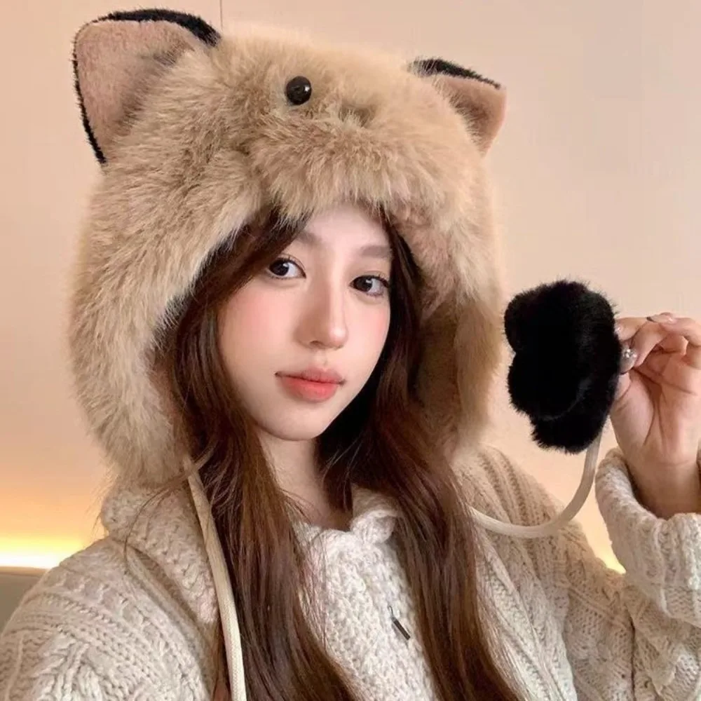 Cute Cat Ear Warm Winter Hat Ear Protection Flap Thickened Winter Hat Windproof Soft Lining Earflap Hat Women
