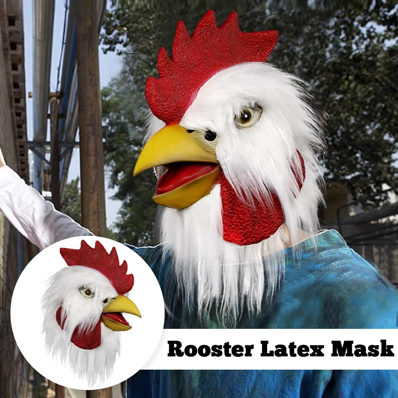 

Rooster Mask Headgear Chicken Mask Halloween Novelty Costume Party Latex Animal Head Face Rooster Cosplay Prop Carnival Accessor