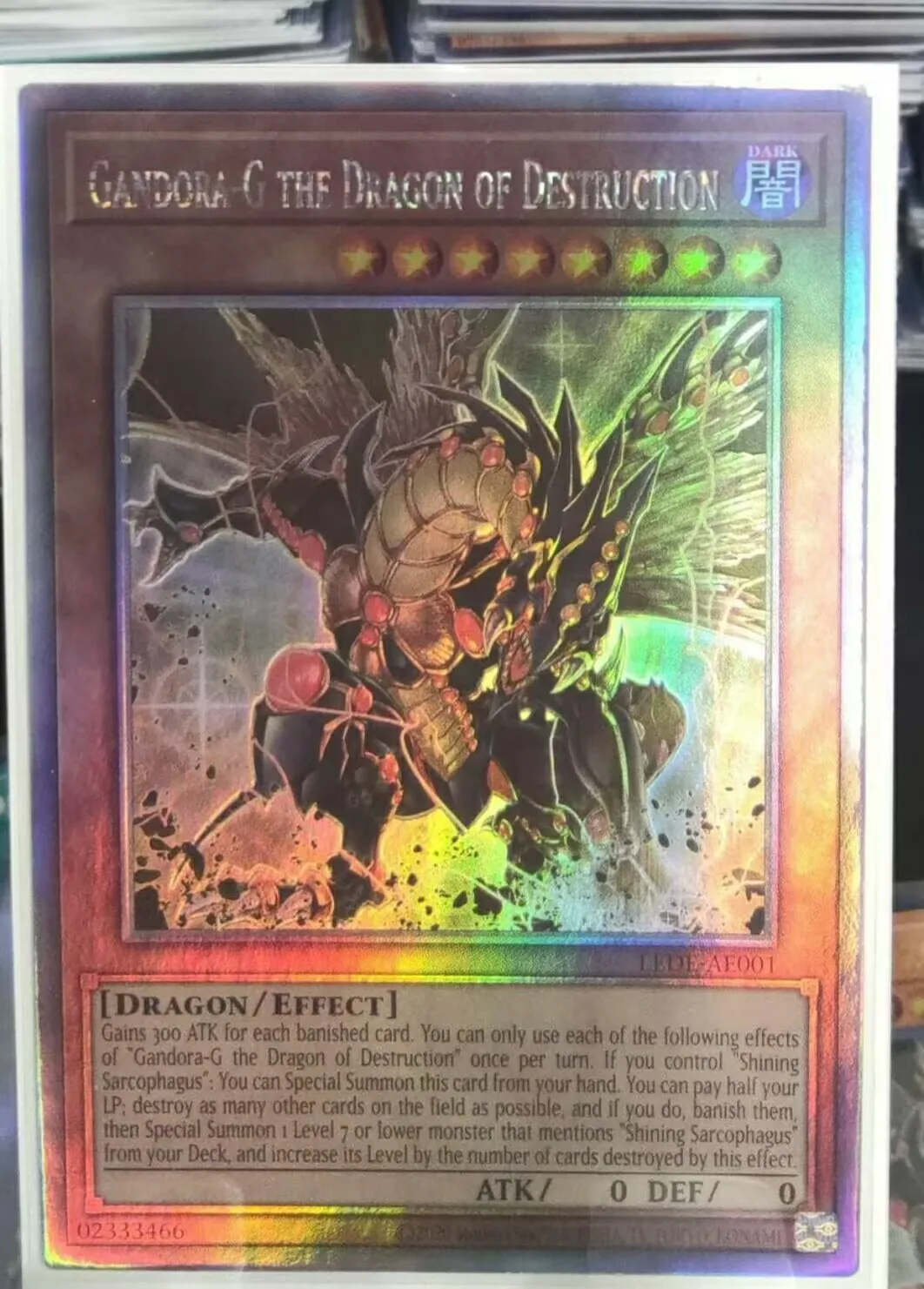 Yugioh KONAMI Duel Monsters LEDE-AE001 Gandora-G the Dragon of Destruction Ghost Holographic Asian English Collection Mint Card