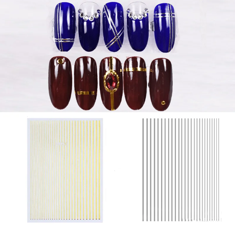1pc 3D Nail Art Slider Golden/Silvery Line Stripe Nail Art Stickers, Self Adhesive Stirp Nail Art Decals for Nail Art Decoration