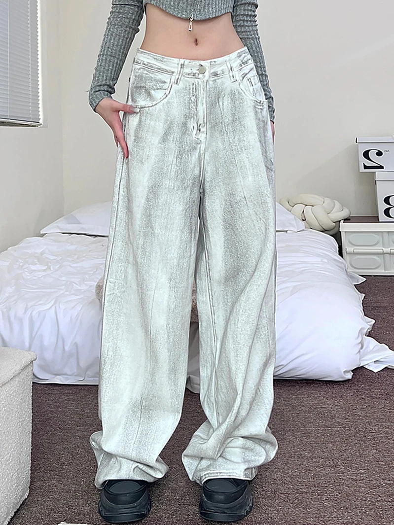 

Washed Vintage Wide Leg Jeans Women Loose Fit Floor Length Pants Summer New Style Design Sensation Dirtyfit Natural Waist Jeans