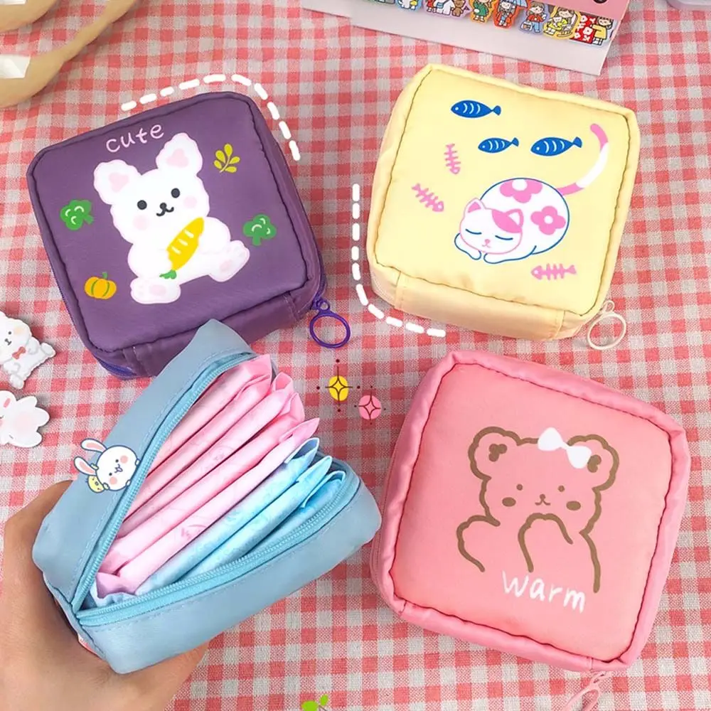 Waterproof Bunny Bear Rabbits Sanitary Pads Storage Dinosaur Cat Lipstick Pouch Cosmetic Bag Coin Purse Sanitary Napkin Bag