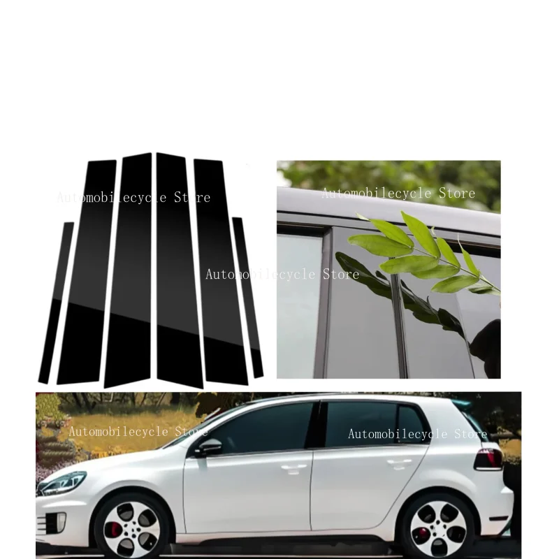 

6PCS Fit For VW Golf MK6 2009 2010 2011 2012 Gloss Black Pillar Posts Door Window Moulding Column BC Trim Cover Sticker