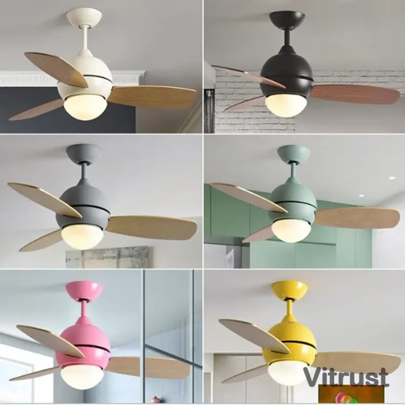 Macaron Ceiling fan lamp Multicolour 36 inch Nordic pendant fan with lights ceiling fan lamp AC for Restaurant Kid's Room