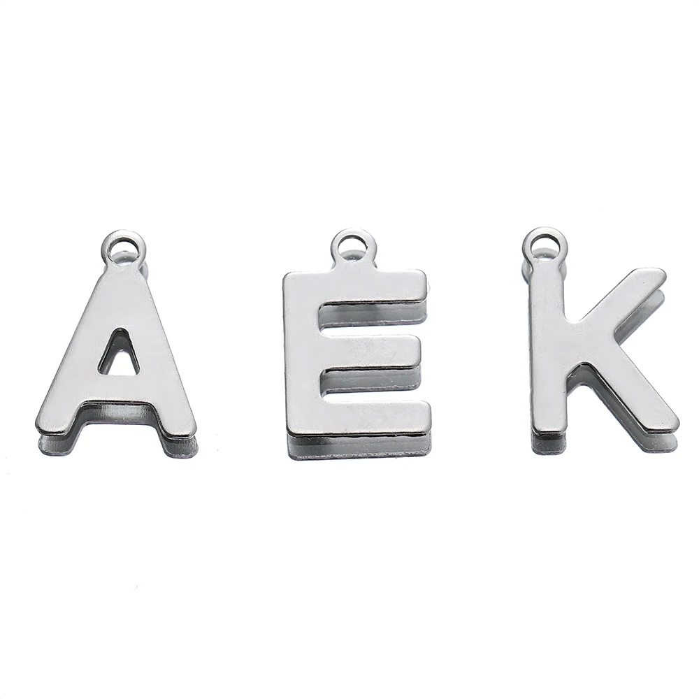 50Pcs Stainless Steel 12mm English Alphabet A-Z Letters Charms Pendants for DIY Pendant Necklace Jewelry Making Accessories