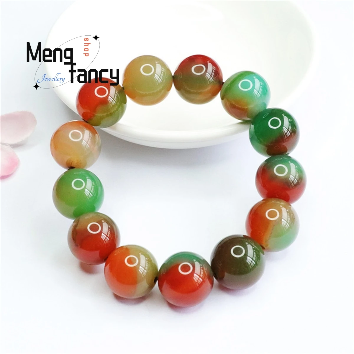 Natural Beauty Color Agate Duobao Jade Medal Round Bead Bracelet Simple Elegant Personality Charm Fashion Versatile Fine Jewelry