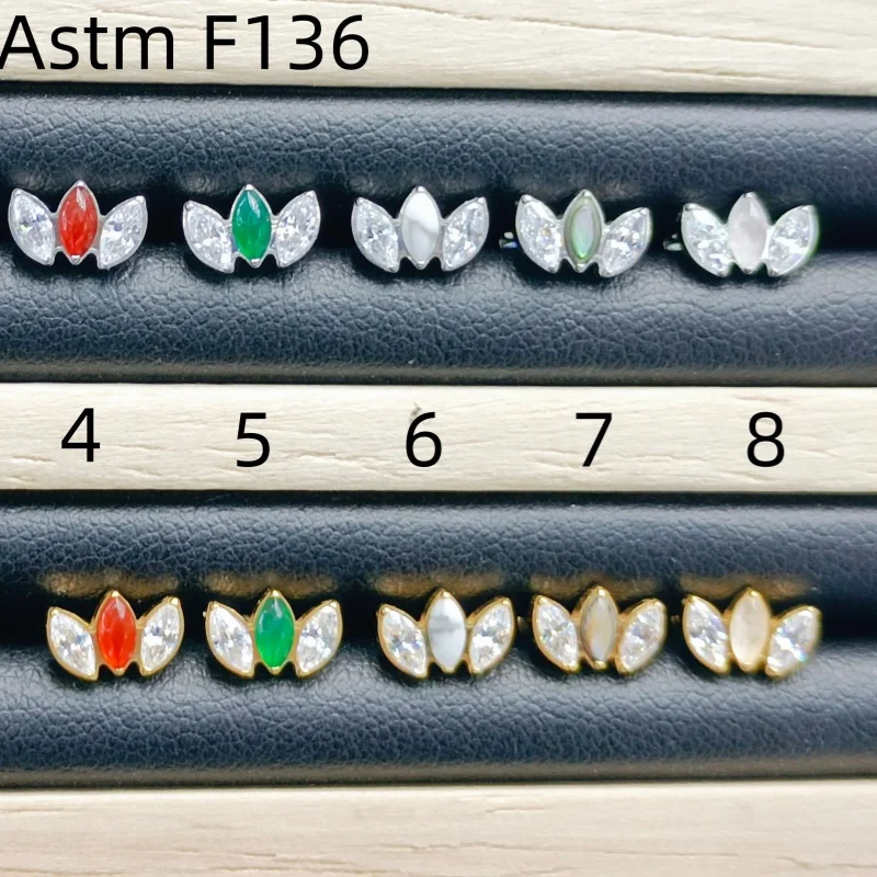 10pcs G23 Titanium Astm F136 Stone CZ Internal Thread Lip Labret Bar Ear Helix Tragus Rook Barbell Stud Body Piercing Jewelry