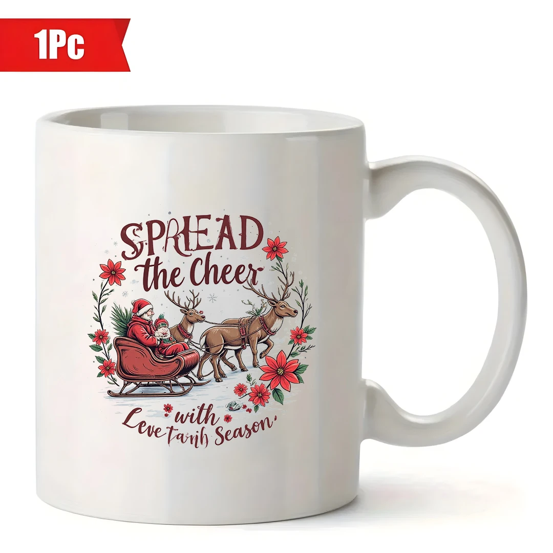 كوب سعة 11 أونصة + موضوع مزلقة سانتا كلوز + هدية عيد الميلاد - زجاجة مياه للأطفال، كوب قهوة مكتب عائلي، ديكور عيد الميلاد المبهج