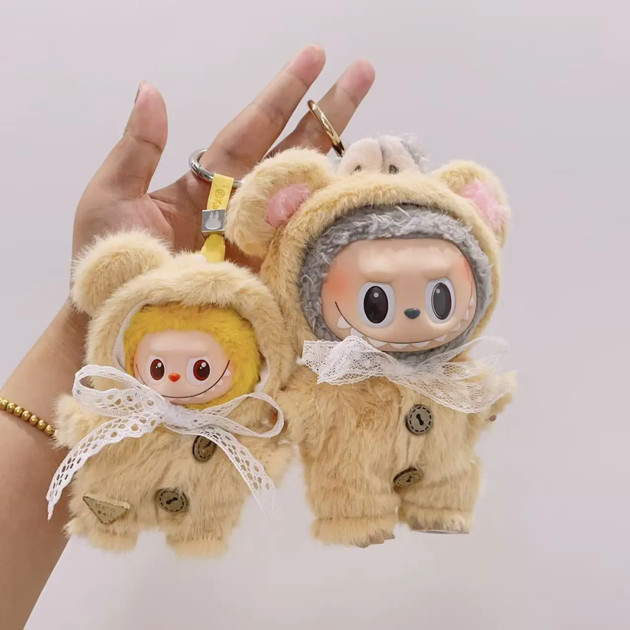 

10cm Mini Labubu 4.0 Doll Clothes 4th-Gen Cute Furry Bear-themed Onesie Accessories for Mini Labubu