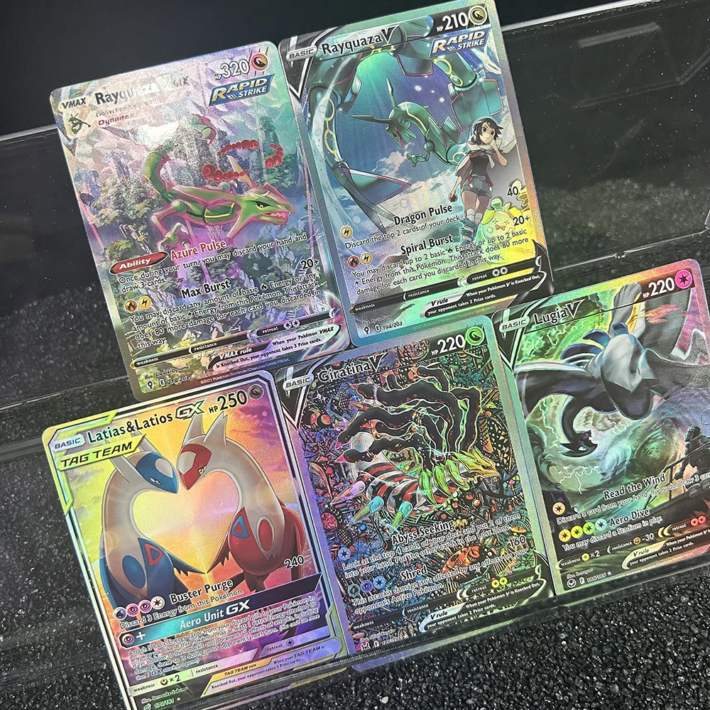 Anime PTCG Legendary Collection Karty Latios Latias Giratina Lugia Rayquaza VMAX Gx Hobbie Rzadkie Karty Kolekcjonerskie Karty do Bitew Zabawki Prezenty