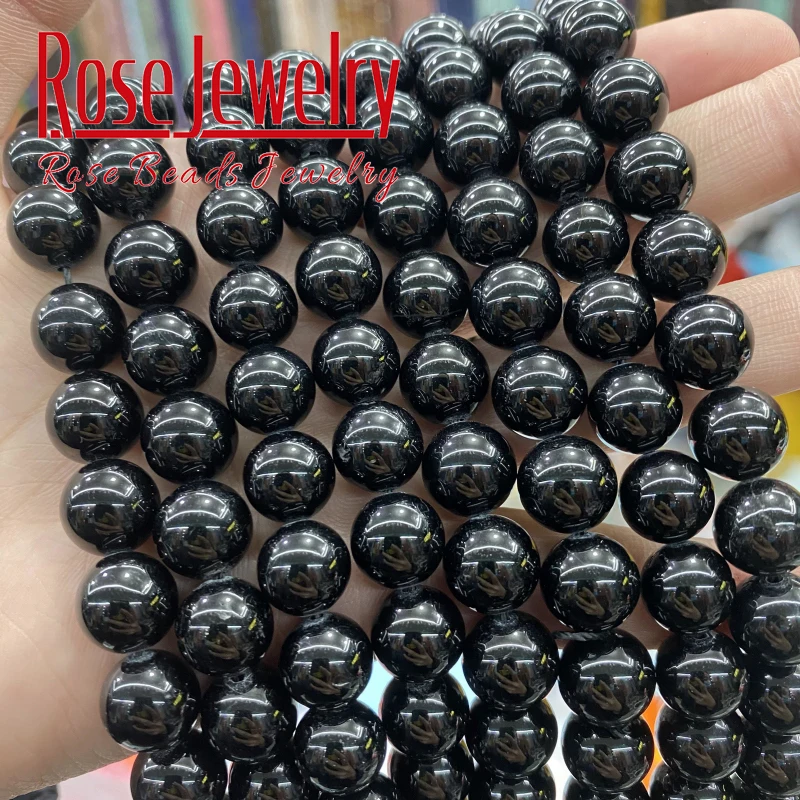 AAAAA Natural Black Tourmaline Gem Stone Beads Round Loose Spacer Bead For Jewelry Making DIY Bracelet Necklace15'' 6/8/10/12 mm