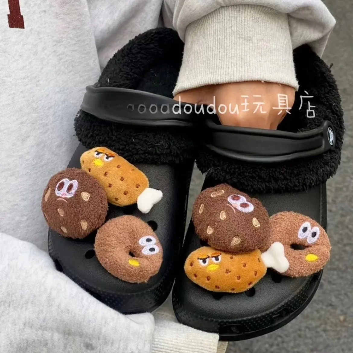 Plush Chicken Leg Cookie Series Charms for Crocs Lovely Adornment for Clogs Sandals Cute Footwear Decoration DIY Christmas Gift