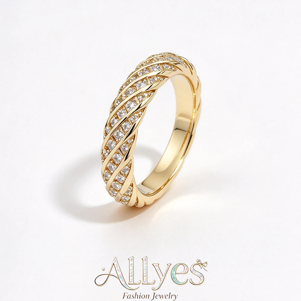 Exquisite Micro Inlaid Zircon Geometric Open Ring for Women Fashion Gold Plated Copper Finger Rings Party Jewelry Gifts