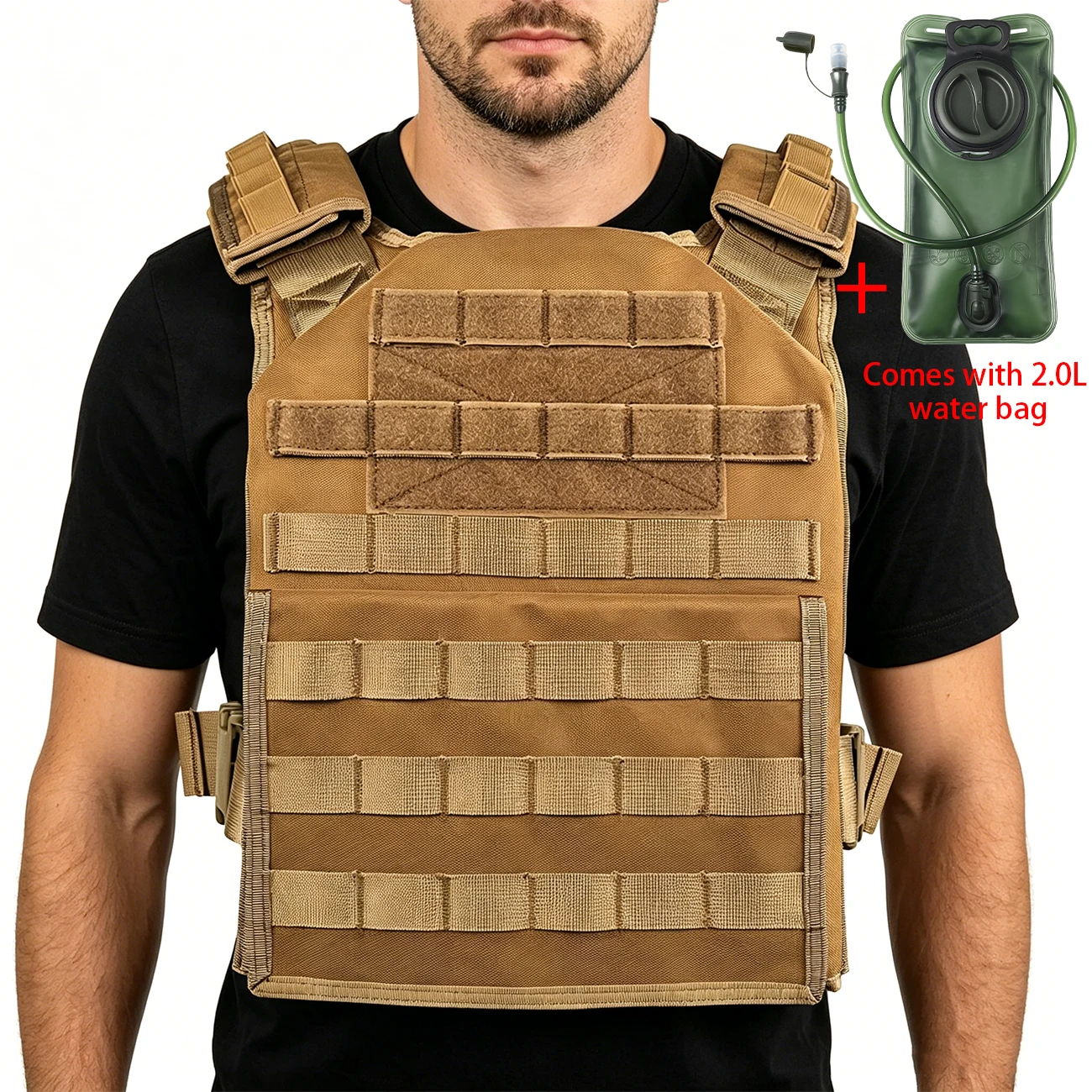 

Multi functional hunting vest with MOLLE expansion system comes with a 2.0L soft water bag suitable for outdoor sports
