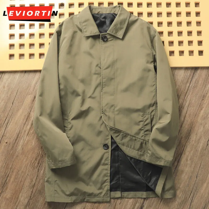 2025 Spring and Autumn New Men's Youth Handsome Versatile Solid Color Casual Loose Collar Medium length Windbreaker Coat