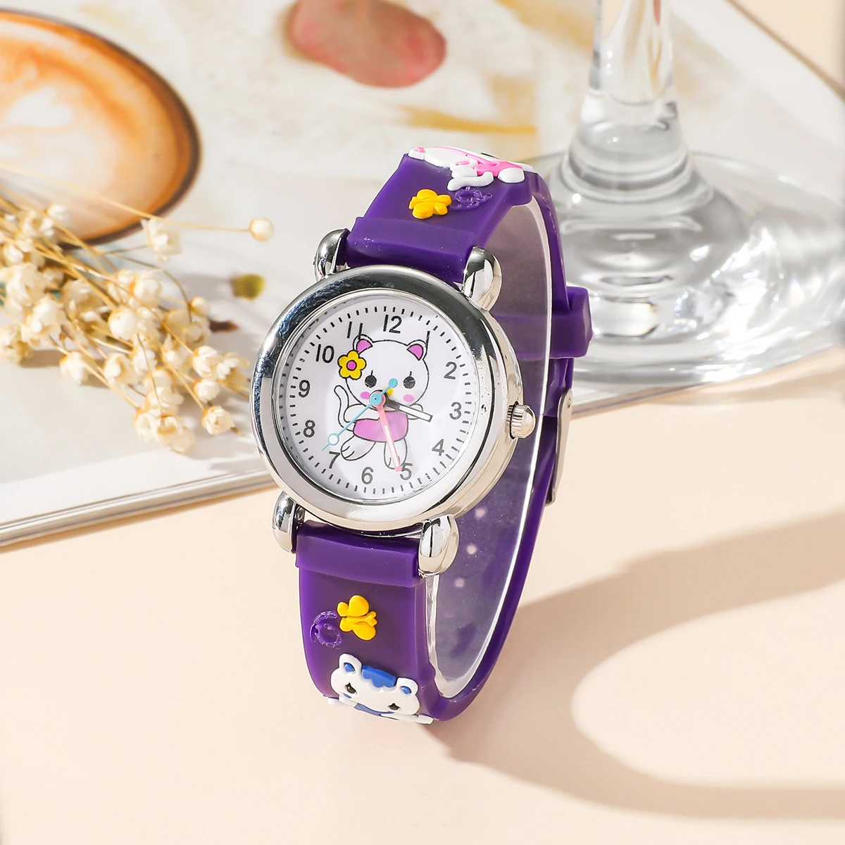 1/2/4pcs-Cute cartoon silicone cat pattern watch decoration holiday gift, watch bracelet, watch box set selection