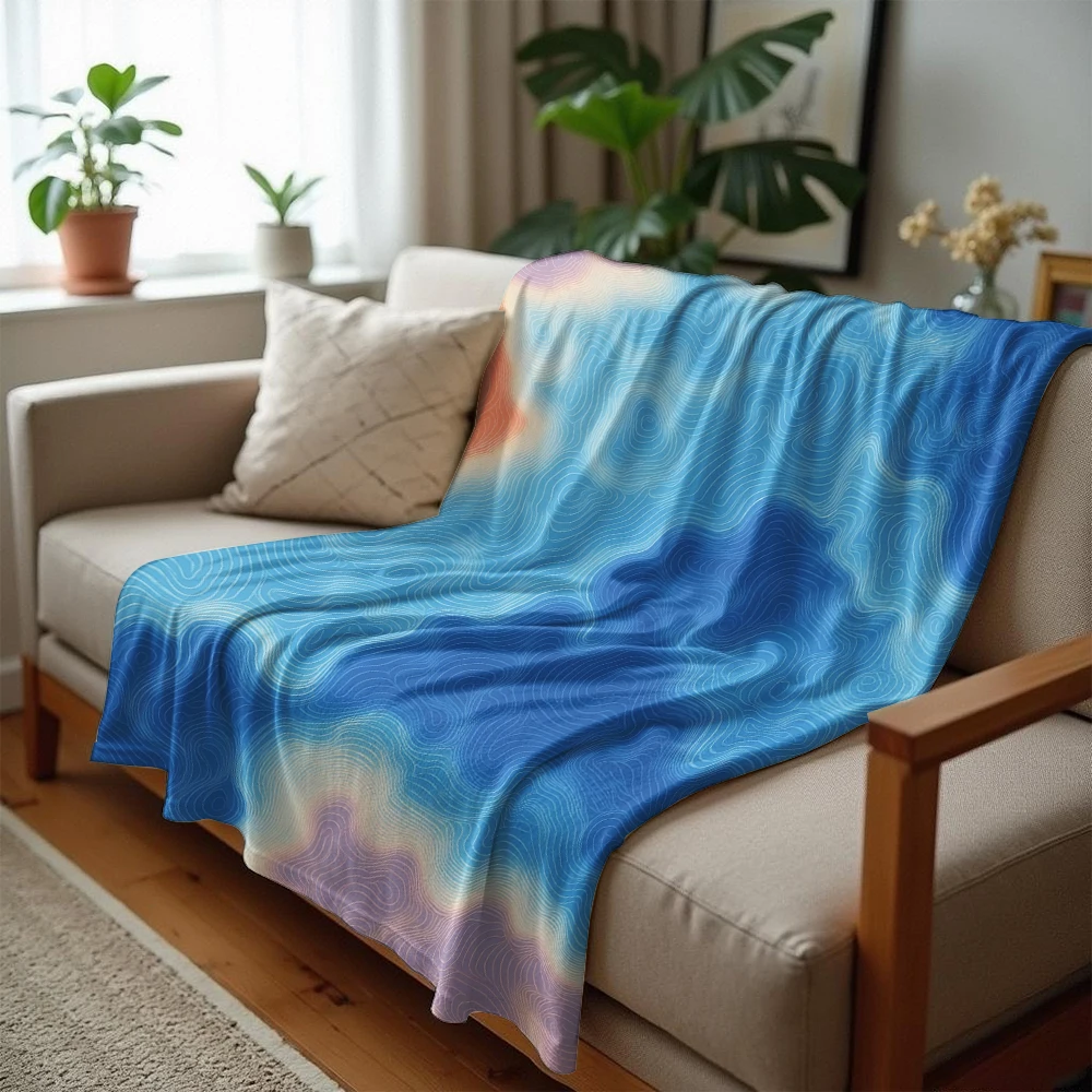 Blue & Pink Contour Map Cartoon Anime Print Flannel Blanket Soft Warm Throw for Kids Bedroom Sofa Bed Christmas Office Car
