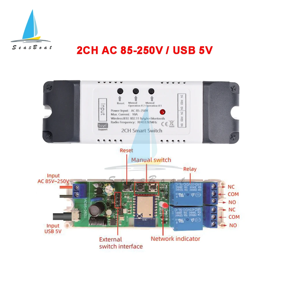 Tuya Smart Remote Control Wireless Wifi Switch Module 1/2/4CH DC 7-32V 5V 12V 24V 220V RF Receiver 10A wifi Relay