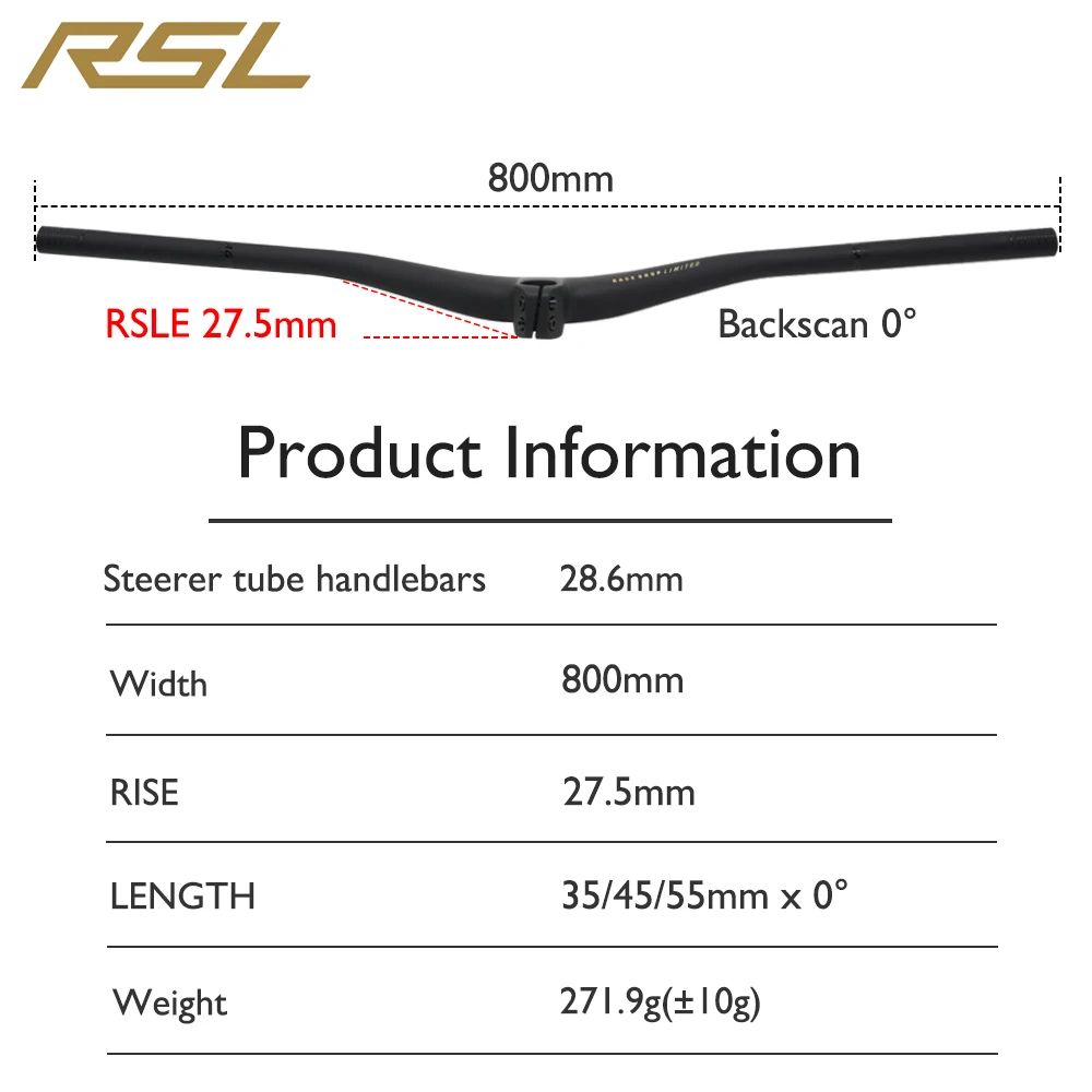 قمرة القيادة بمقود MTB من الكربون بالكامل RSL مدمجة 0 ° قضيب رفع من الألياف خفيف الوزن للدراجات الجبلية 70/80/90 مم أطوال 750 مم #2