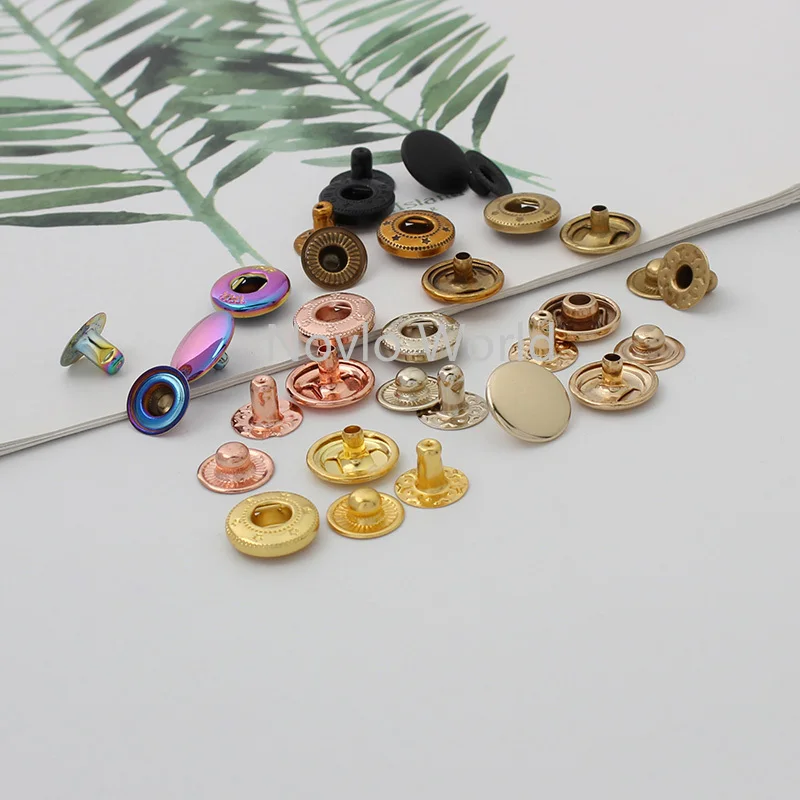 50 sets 10 colors 12mm rose gold, K gold, black Copper snap fastener press button for clothes bag closure button