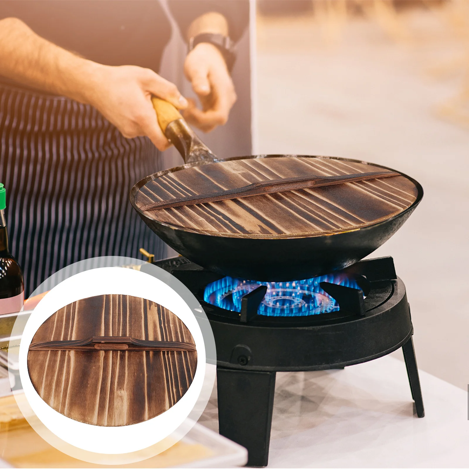 

1pc Carbonized Wooden Pot Cover High-Quality Waterproof Moisture-Proof Corrosion Resistant Kitchen Gadget Cooking Tool
