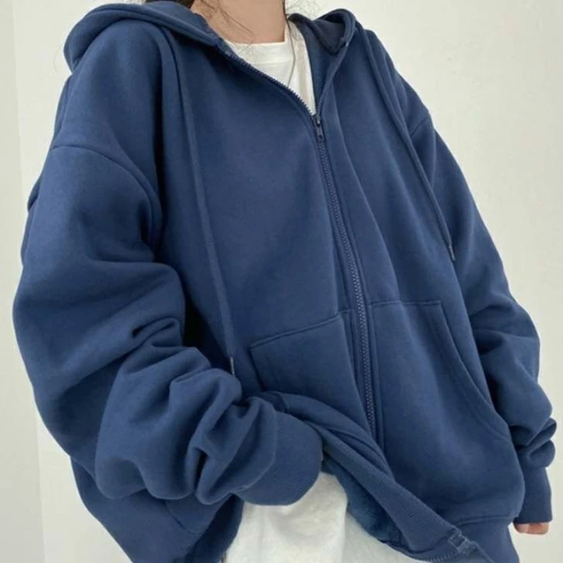 

Oversize Women Hoodies Casual Solid Zip Up Hooded Sweatshirt Harajuku Korean Loose Couple Hoodie Jacket Coat Streetwear