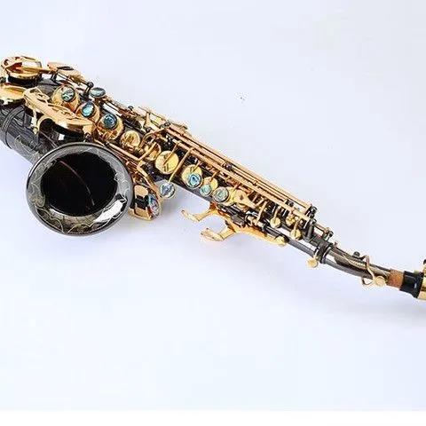 Bb Soprano Saxophone, Professional Level, Brass Black Nickel, High Pitch Curved Wind Instrument, B Flat Key