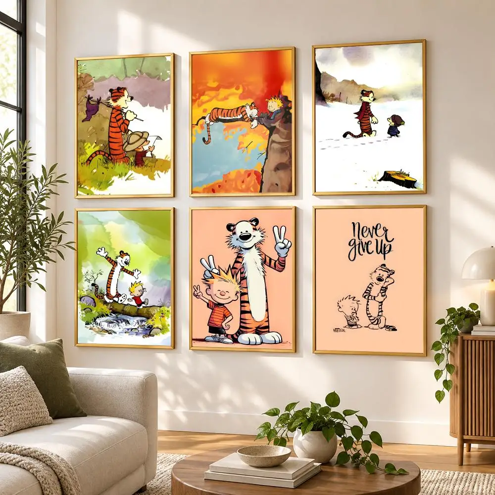 1pc Calvin And Hobbes Self-adhesive Art Poster HD art sticky wall waterproof home living room bedroom bar aesthetic decoration