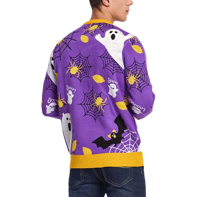 Suéter de punto con estampado de calabaza de Halloween para hombre, jersey de manga larga, jerséis casuales de otoño, Tops, ropa de calle