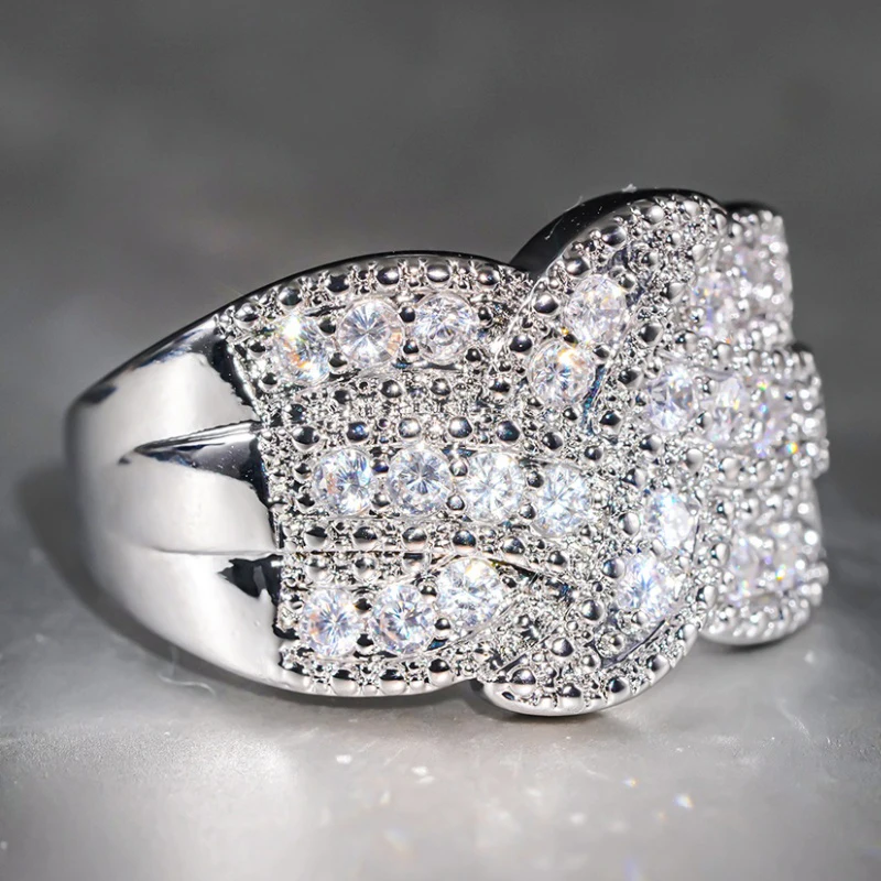 Huitan Bezaubernder Damenring mit Kreuz-Design, wunderschöner, voller, heller CZ-Stein, Party-Damen-Finger-Hochzeitsaccessoires, eleganter, trendiger Schmuck – Detail 7
