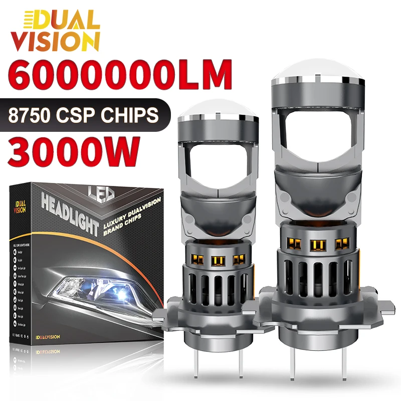 

Dualvision H7 LED Projector Lens H4 H11 9005 HB3 9006 HB4 Led Car Headlight Canbus 6000000LM High Low Beam Mini Lamp 12V 6000K