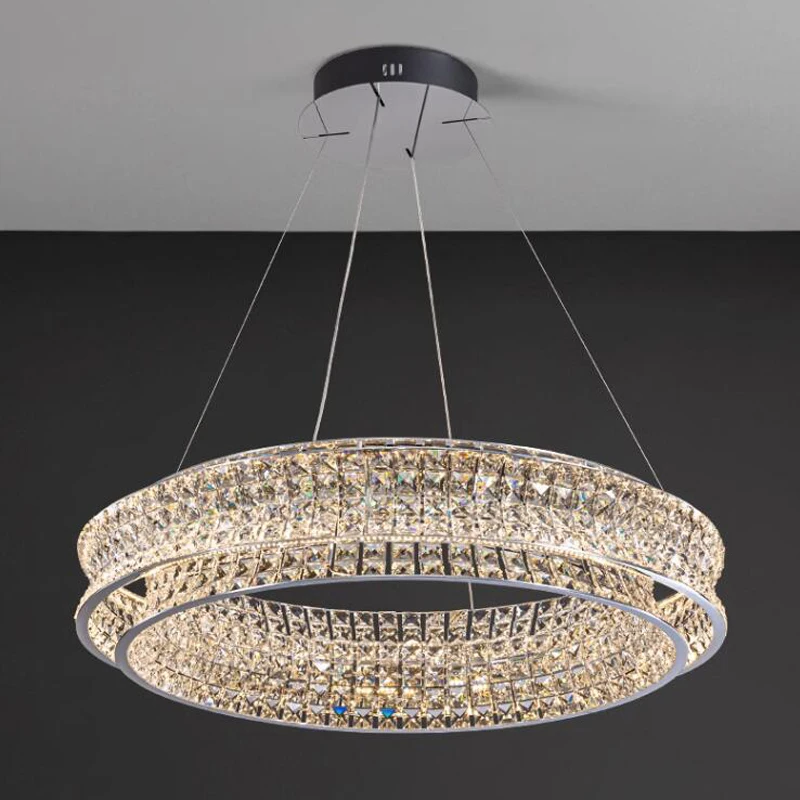 Modern luxury LED Crystal Chandelier Circle Golden Shining hanging lamp Chrome  New Round Creative Bedroom Hotel Villa Fixtures