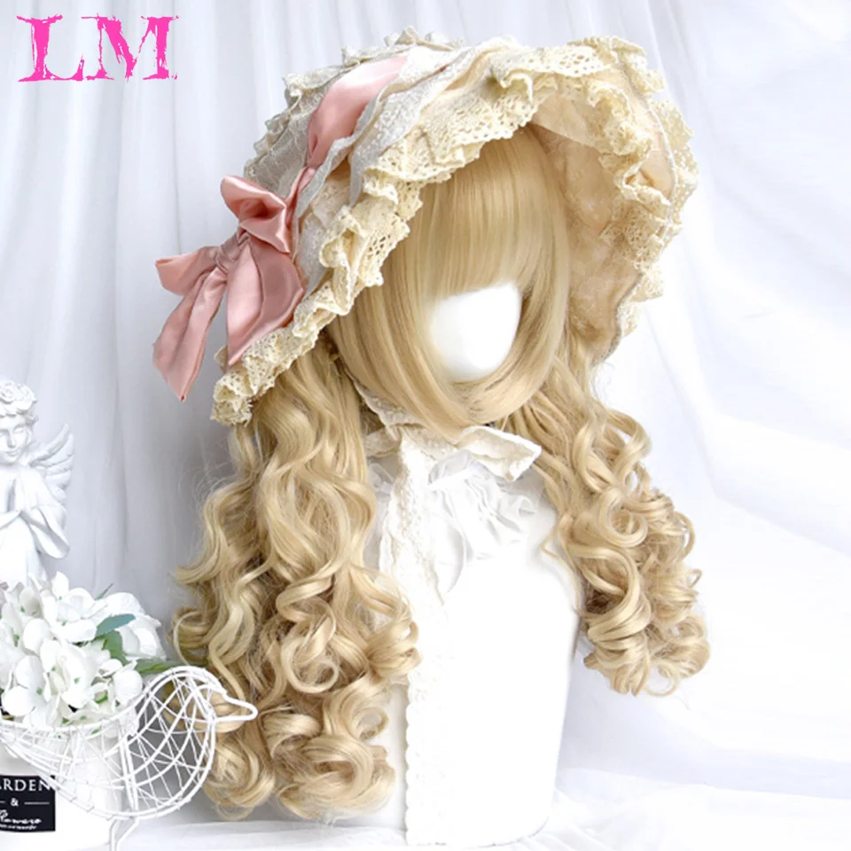 LM Synthetic Red Highlights Black Long Straight Lolita Wig Double Chignons Ponytail Hair Cosplay Wig Daily Use With Bangs