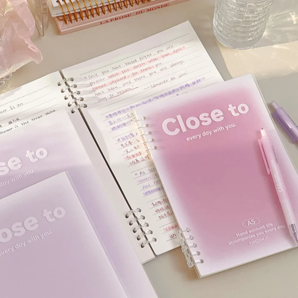 Simple Stationery A5/B5 Binder Notebook Horizontal Line Gradient Color Kawaii Loose-Leaf Notebook 60 Sheets PVC Cover